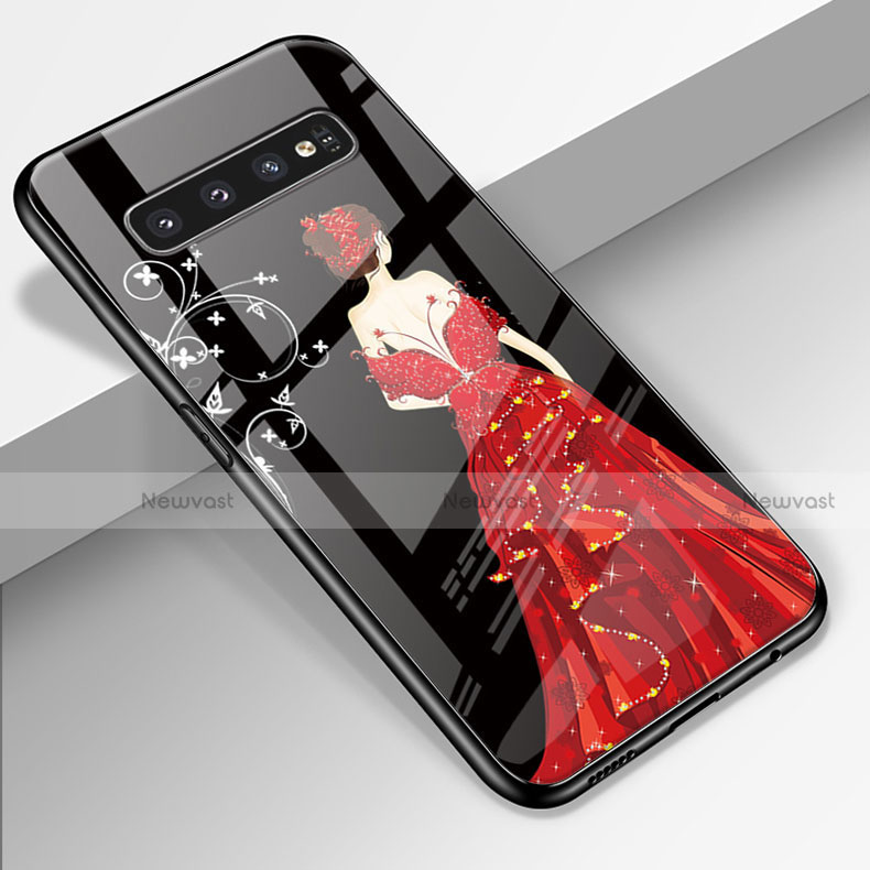 Silicone Frame Dress Party Girl Mirror Case Cover K01 for Samsung Galaxy S10 Red and Black