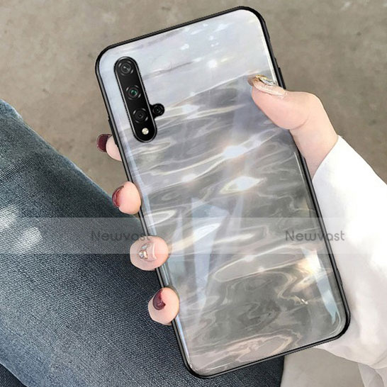 Silicone Frame Fashionable Pattern Mirror Case Cover D01 for Huawei Nova 5T Gray