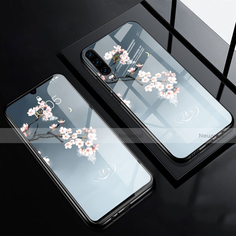 Silicone Frame Fashionable Pattern Mirror Case Cover F01 for Huawei P30 Gray