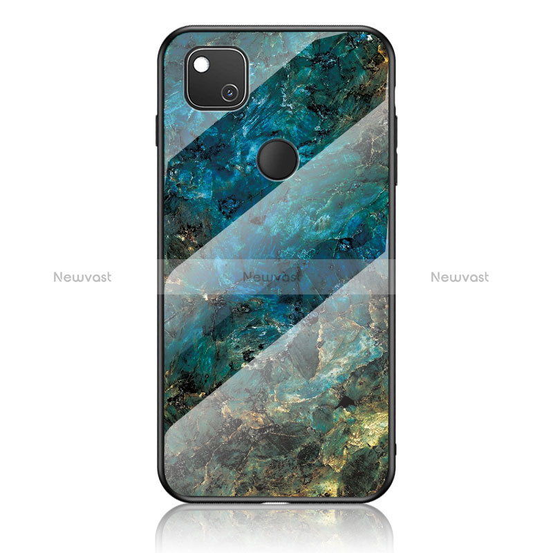 Silicone Frame Fashionable Pattern Mirror Case Cover for Google Pixel 4a Blue