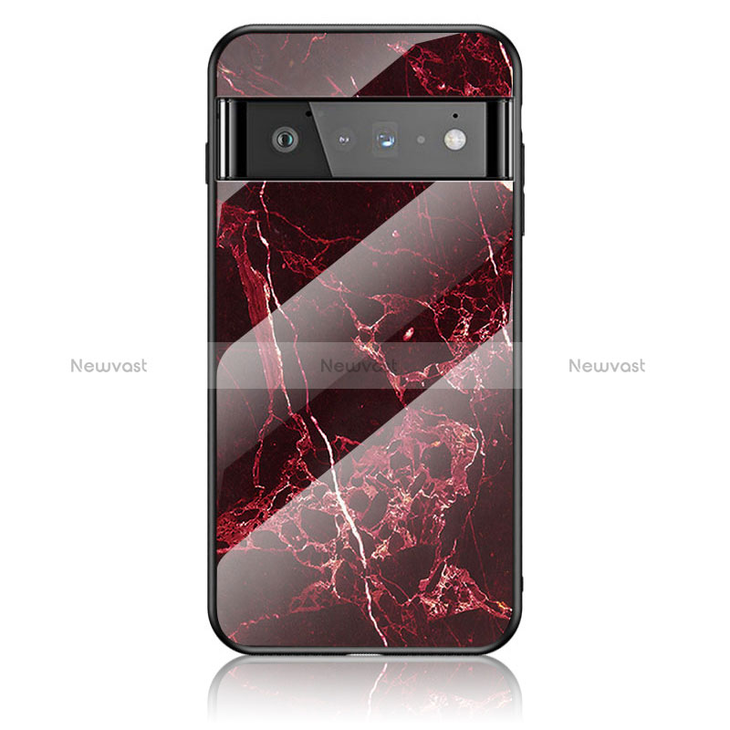 Silicone Frame Fashionable Pattern Mirror Case Cover for Google Pixel 6 Pro 5G Red