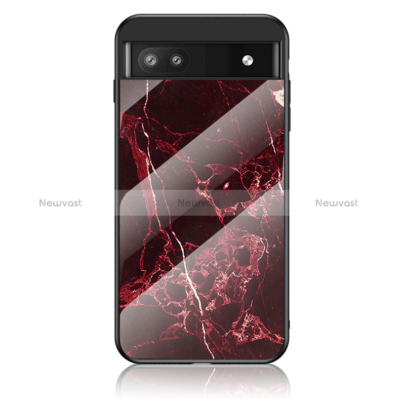 Silicone Frame Fashionable Pattern Mirror Case Cover for Google Pixel 6a 5G Red