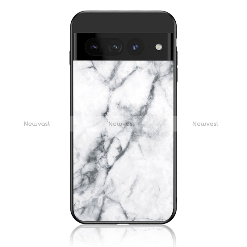 Silicone Frame Fashionable Pattern Mirror Case Cover for Google Pixel 7 Pro 5G White