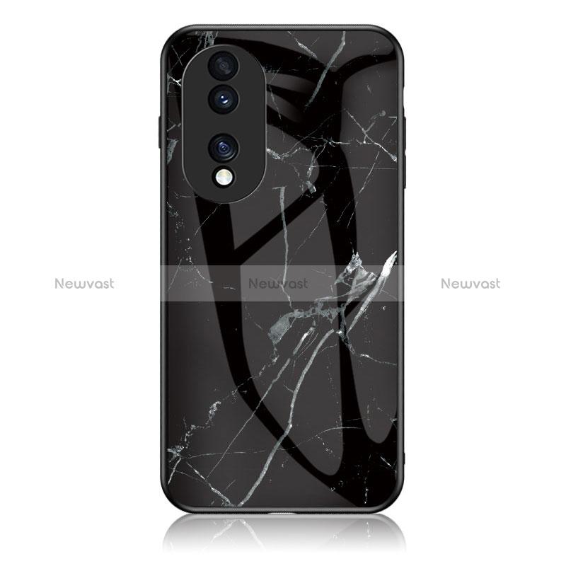 Silicone Frame Fashionable Pattern Mirror Case Cover for Huawei Honor 70 5G Black