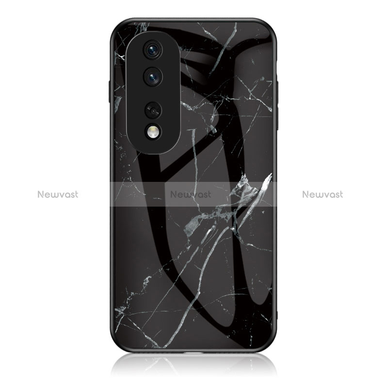 Silicone Frame Fashionable Pattern Mirror Case Cover for Huawei Honor 80 5G Black