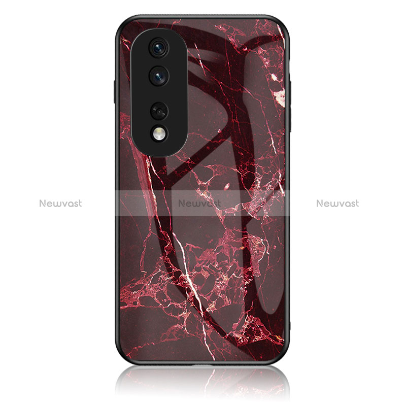 Silicone Frame Fashionable Pattern Mirror Case Cover for Huawei Honor 80 Pro 5G Red