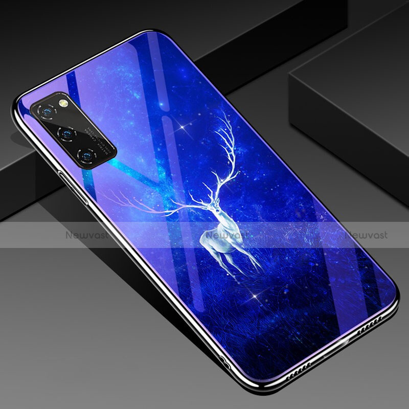 Silicone Frame Fashionable Pattern Mirror Case Cover for Huawei Honor V30 Pro 5G Blue