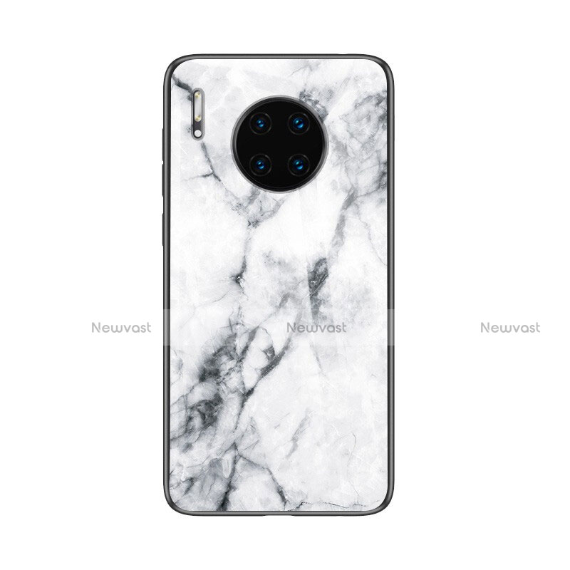 Silicone Frame Fashionable Pattern Mirror Case Cover for Huawei Mate 30 White