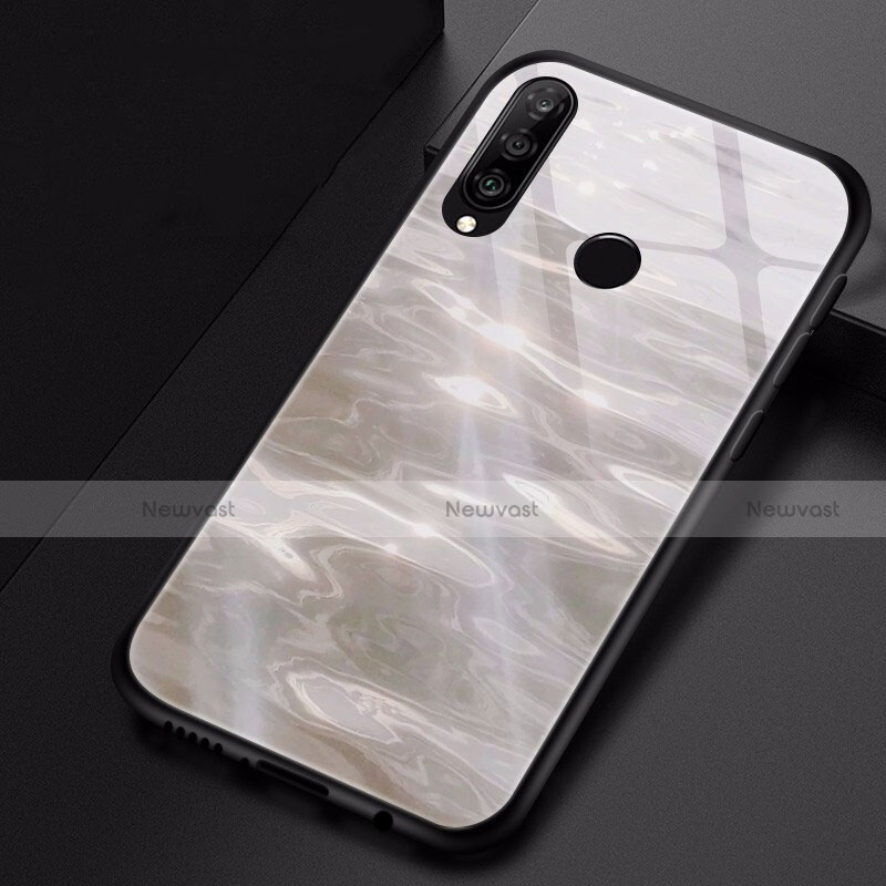 Silicone Frame Fashionable Pattern Mirror Case Cover for Huawei Nova 4e Gray