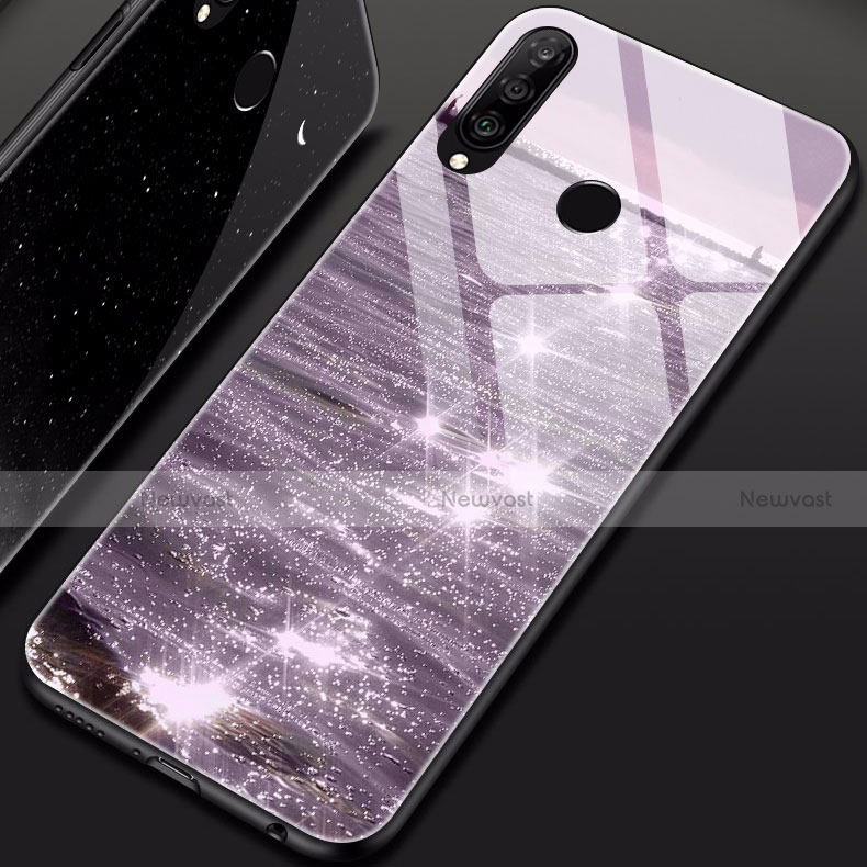 Silicone Frame Fashionable Pattern Mirror Case Cover for Huawei Nova 4e Purple