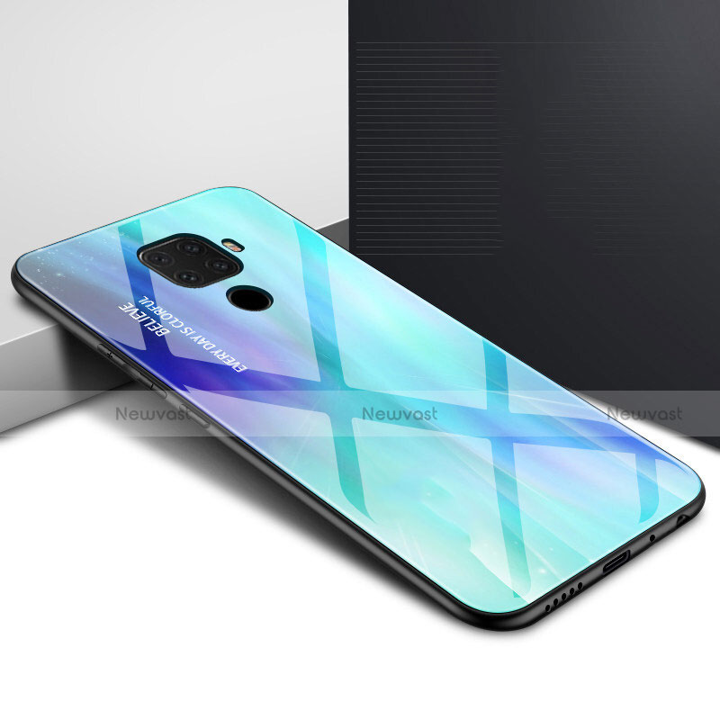 Silicone Frame Fashionable Pattern Mirror Case Cover for Huawei Nova 5i Pro Cyan