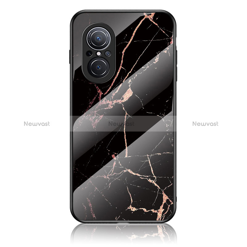 Silicone Frame Fashionable Pattern Mirror Case Cover for Huawei Nova 9 SE Gold and Black