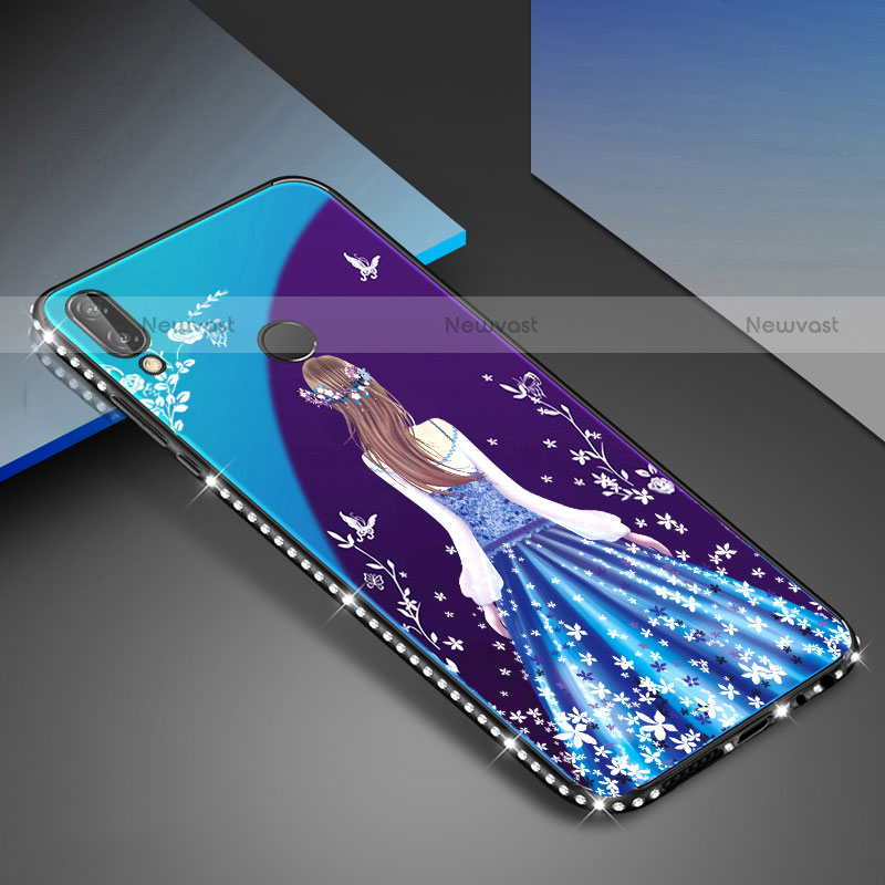 Silicone Frame Fashionable Pattern Mirror Case Cover for Huawei P20 Lite Blue