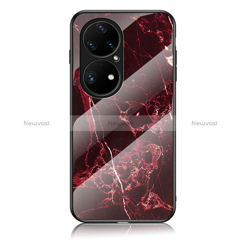 Silicone Frame Fashionable Pattern Mirror Case Cover for Huawei P50 Pro Red