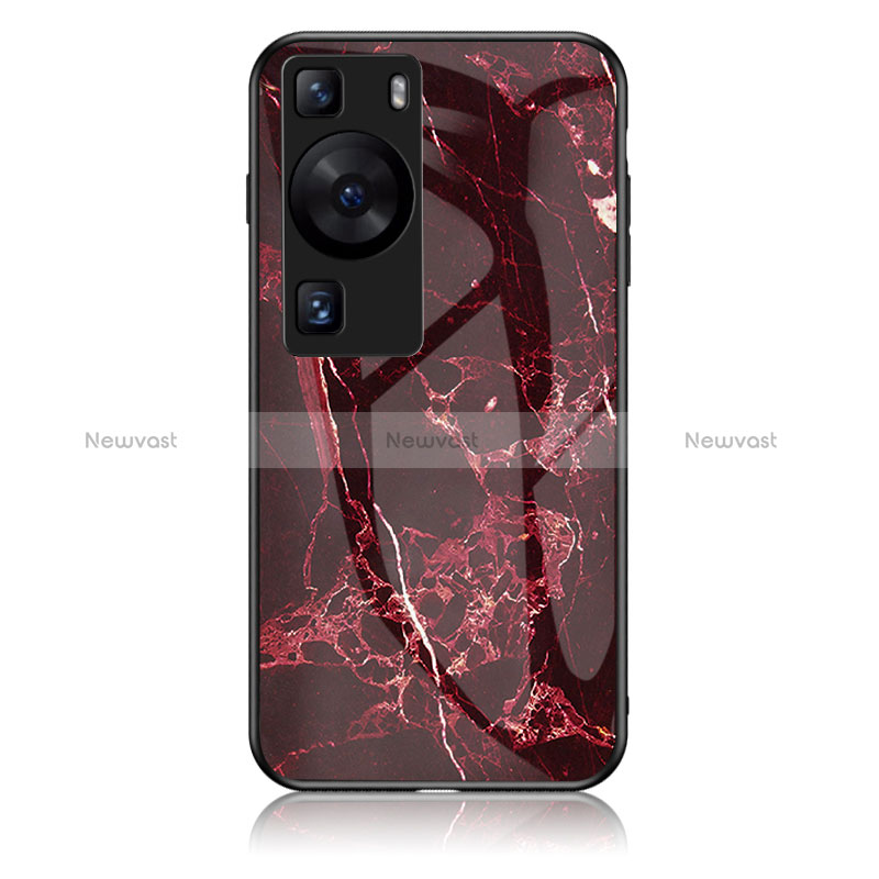 Silicone Frame Fashionable Pattern Mirror Case Cover for Huawei P60 Pro Red