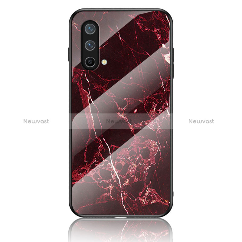 Silicone Frame Fashionable Pattern Mirror Case Cover for OnePlus Nord CE 5G Red