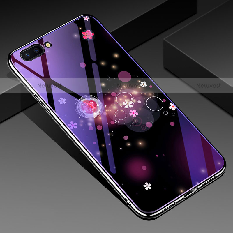 Silicone Frame Fashionable Pattern Mirror Case Cover for Oppo A5 Purple