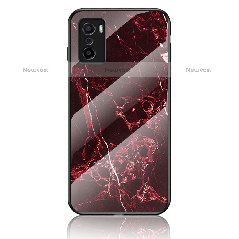 Silicone Frame Fashionable Pattern Mirror Case Cover for Oppo A55S 5G Red