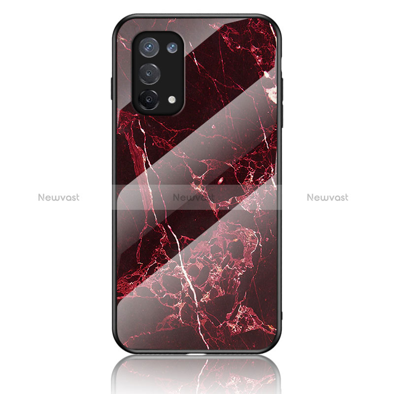 Silicone Frame Fashionable Pattern Mirror Case Cover for Oppo A74 5G Red