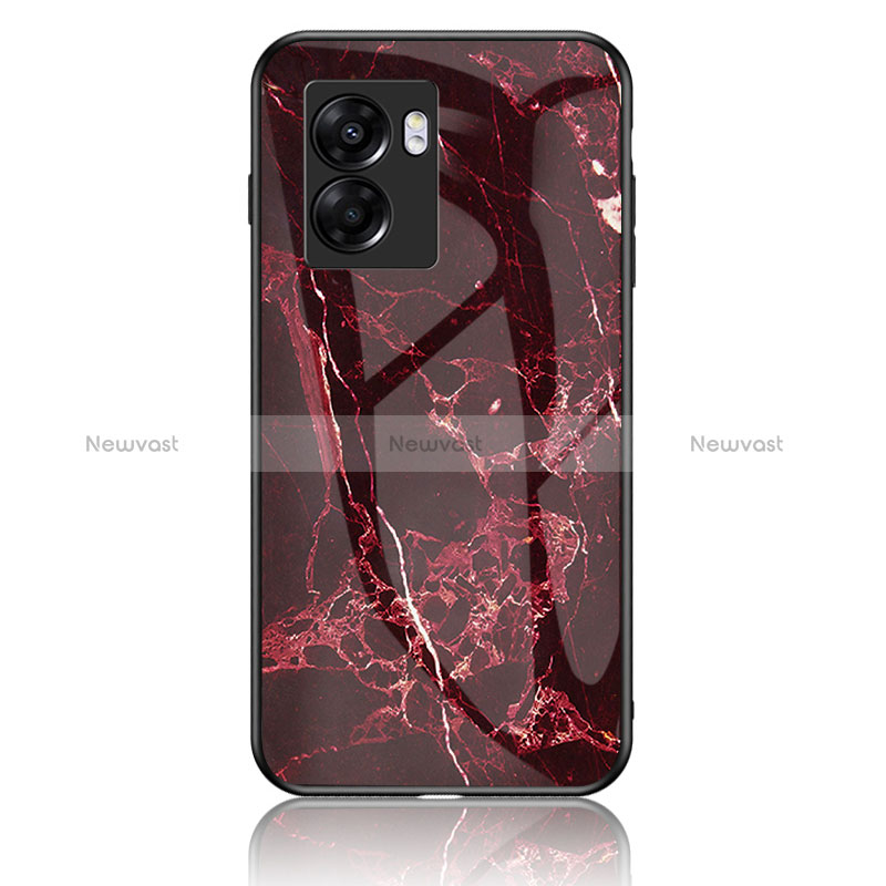 Silicone Frame Fashionable Pattern Mirror Case Cover for Oppo A77 5G Red