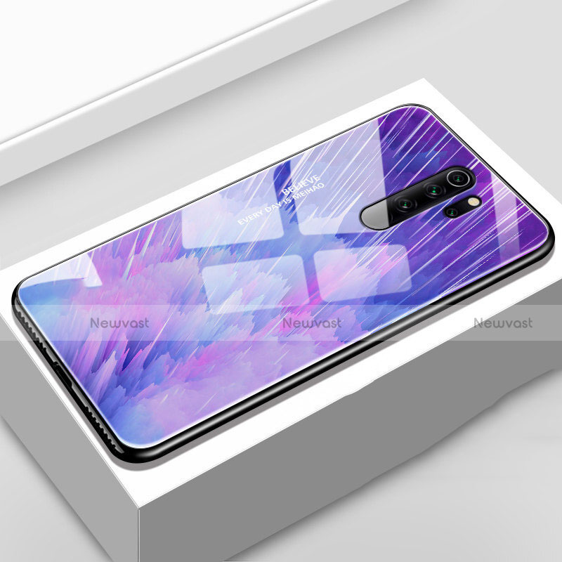 Silicone Frame Fashionable Pattern Mirror Case Cover for Oppo A9 (2020) Purple