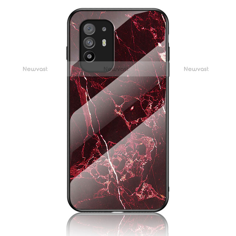 Silicone Frame Fashionable Pattern Mirror Case Cover for Oppo A95 5G Red