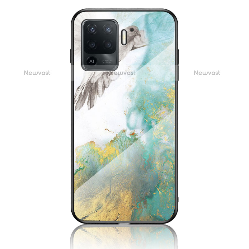 Silicone Frame Fashionable Pattern Mirror Case Cover for Oppo F19 Pro Green