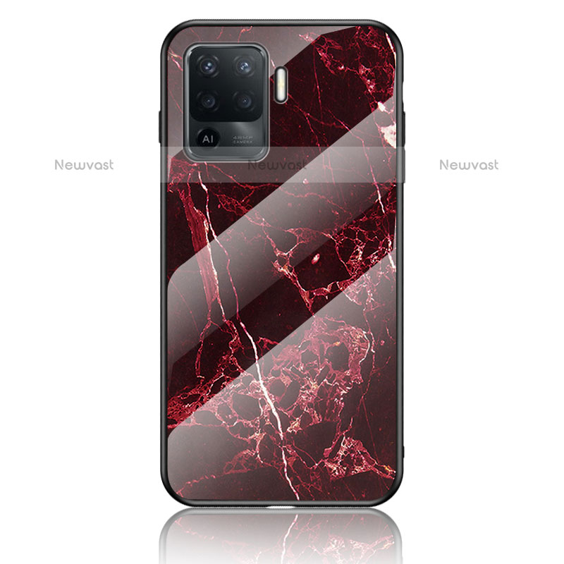 Silicone Frame Fashionable Pattern Mirror Case Cover for Oppo F19 Pro Red