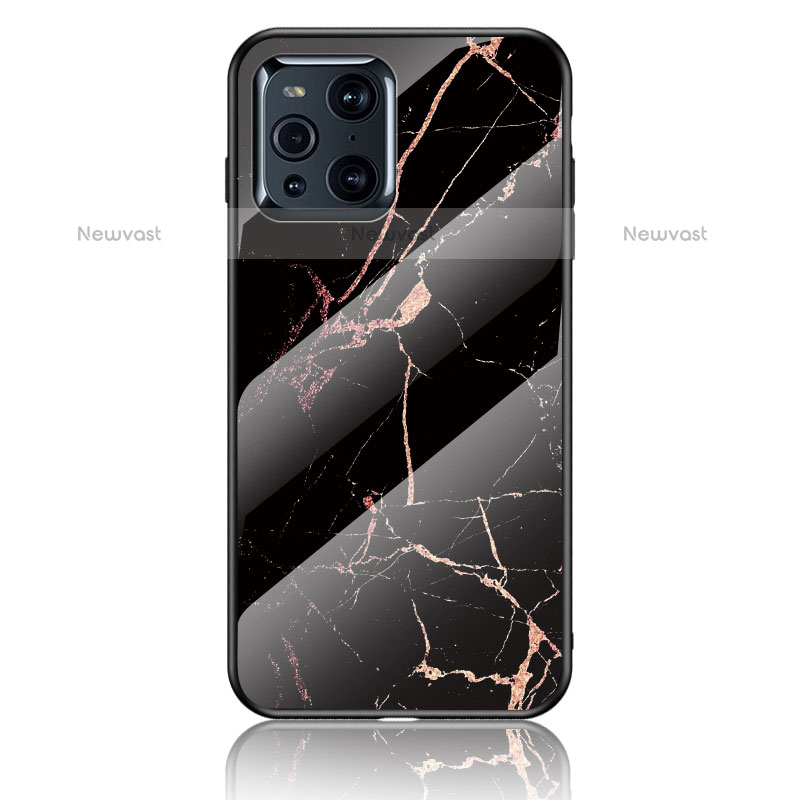 Silicone Frame Fashionable Pattern Mirror Case Cover for Oppo Find X3 Pro 5G Gold and Black