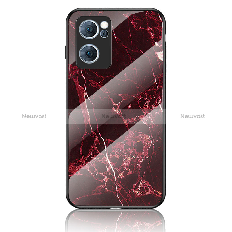 Silicone Frame Fashionable Pattern Mirror Case Cover for Oppo Find X5 Lite 5G Red