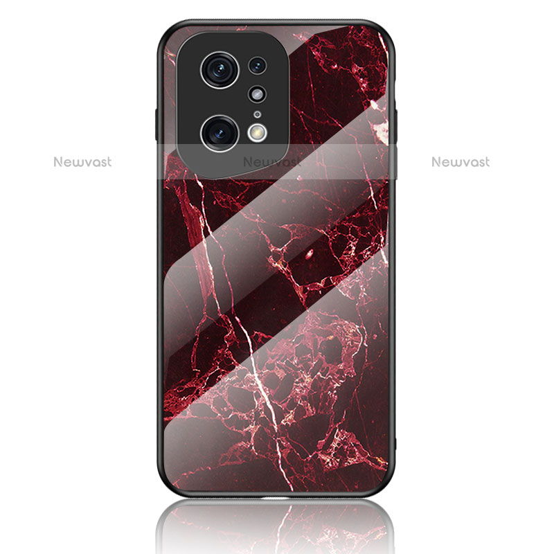 Silicone Frame Fashionable Pattern Mirror Case Cover for Oppo Find X5 Pro 5G Red