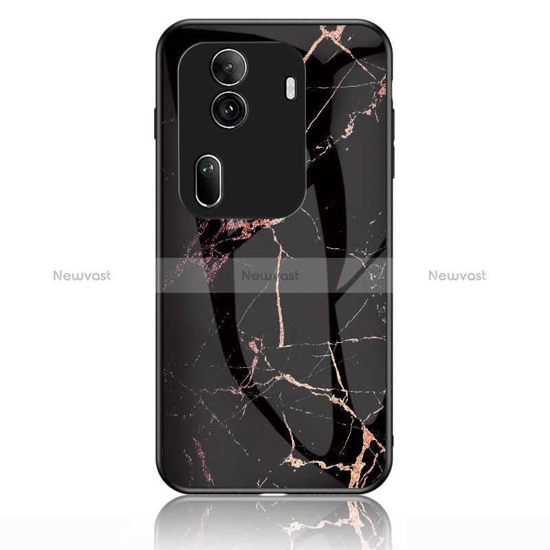 Silicone Frame Fashionable Pattern Mirror Case Cover for Oppo Reno11 Pro 5G Gold and Black