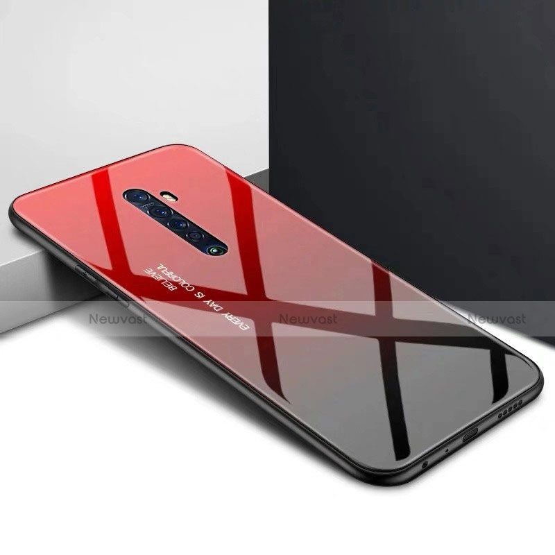 Silicone Frame Fashionable Pattern Mirror Case Cover for Oppo Reno2 Red