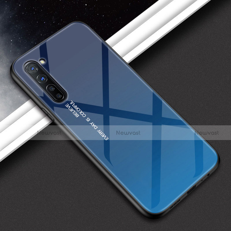 Silicone Frame Fashionable Pattern Mirror Case Cover for Oppo Reno3 Blue