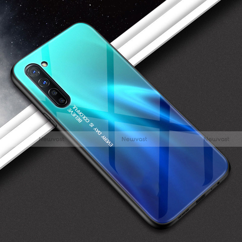 Silicone Frame Fashionable Pattern Mirror Case Cover for Oppo Reno3 Cyan