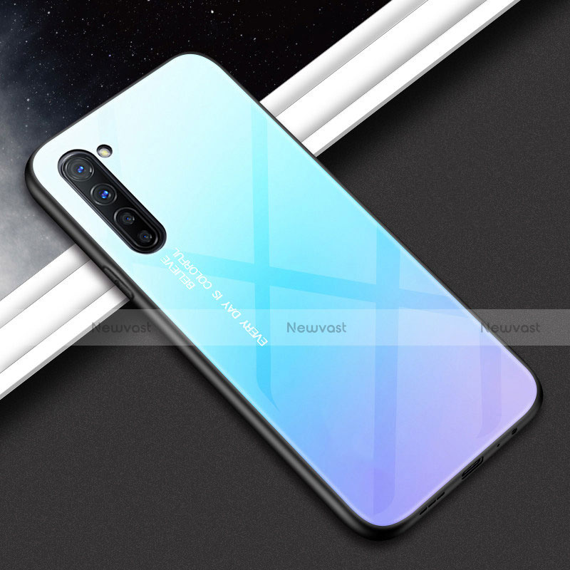 Silicone Frame Fashionable Pattern Mirror Case Cover for Oppo Reno3 Sky Blue