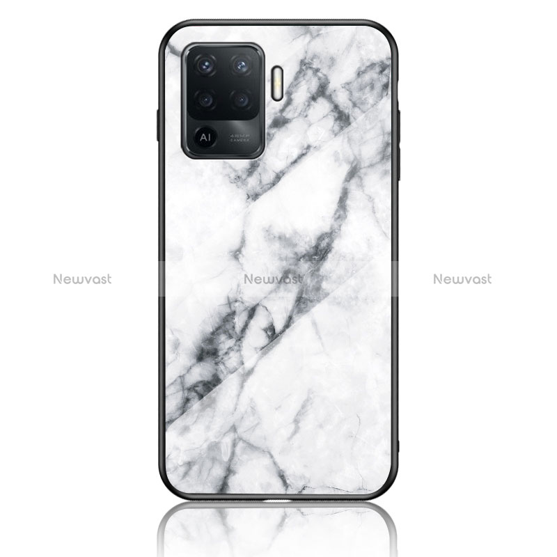 Silicone Frame Fashionable Pattern Mirror Case Cover for Oppo Reno5 F White