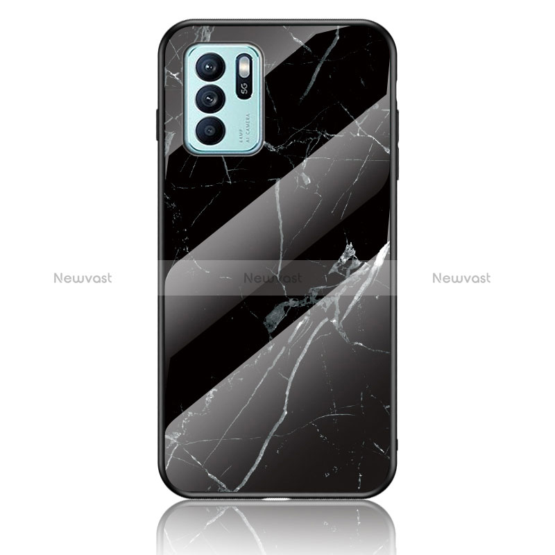 Silicone Frame Fashionable Pattern Mirror Case Cover for Oppo Reno6 Z 5G Black