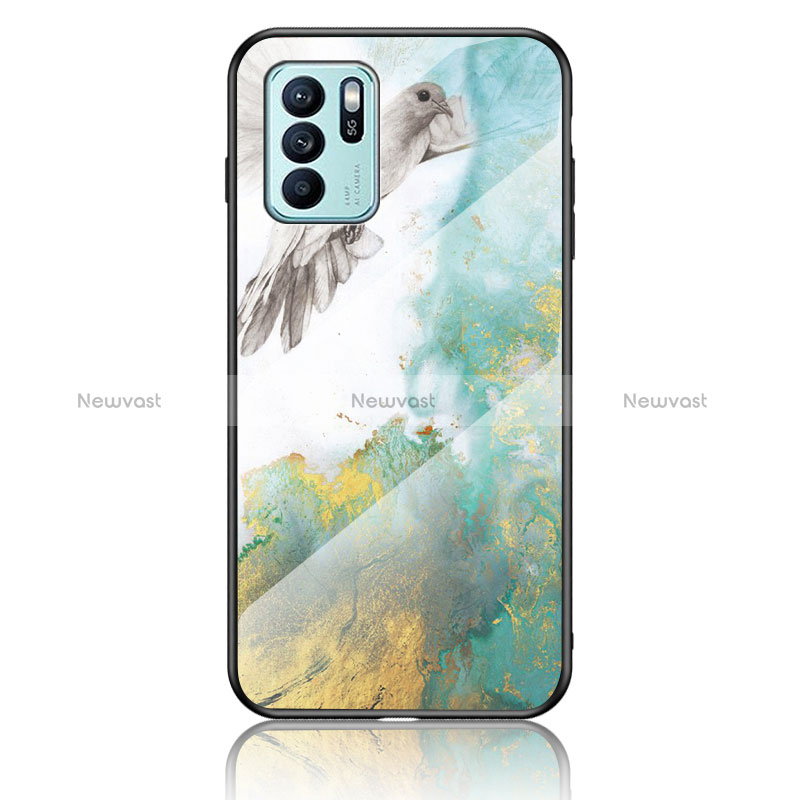 Silicone Frame Fashionable Pattern Mirror Case Cover for Oppo Reno6 Z 5G Green