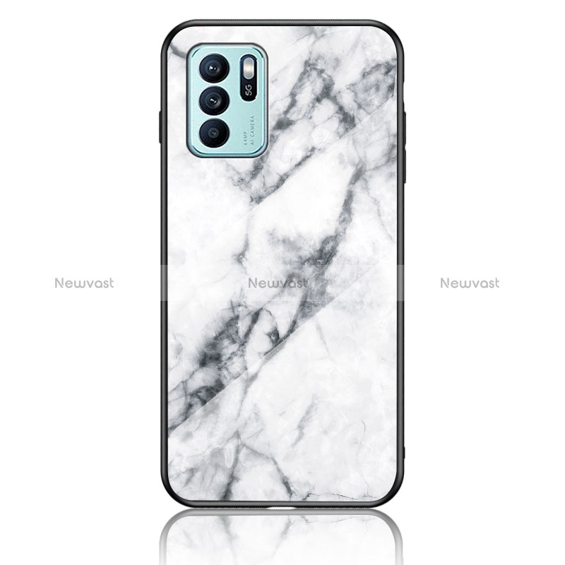 Silicone Frame Fashionable Pattern Mirror Case Cover for Oppo Reno6 Z 5G White