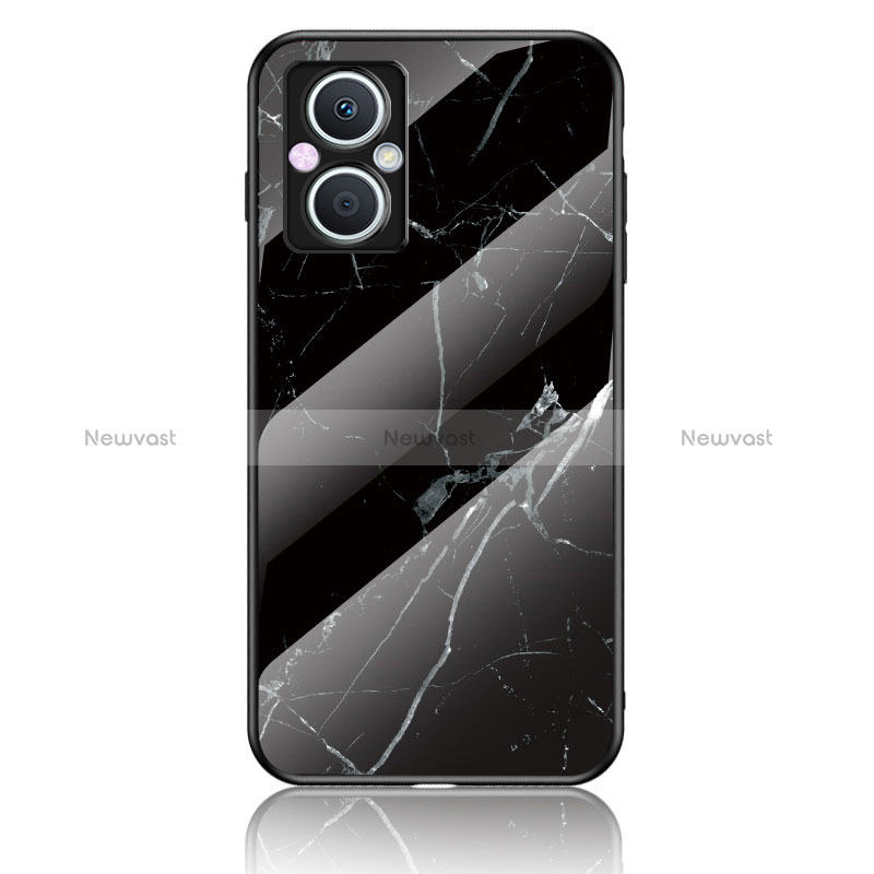 Silicone Frame Fashionable Pattern Mirror Case Cover for Oppo Reno7 Lite 5G Black