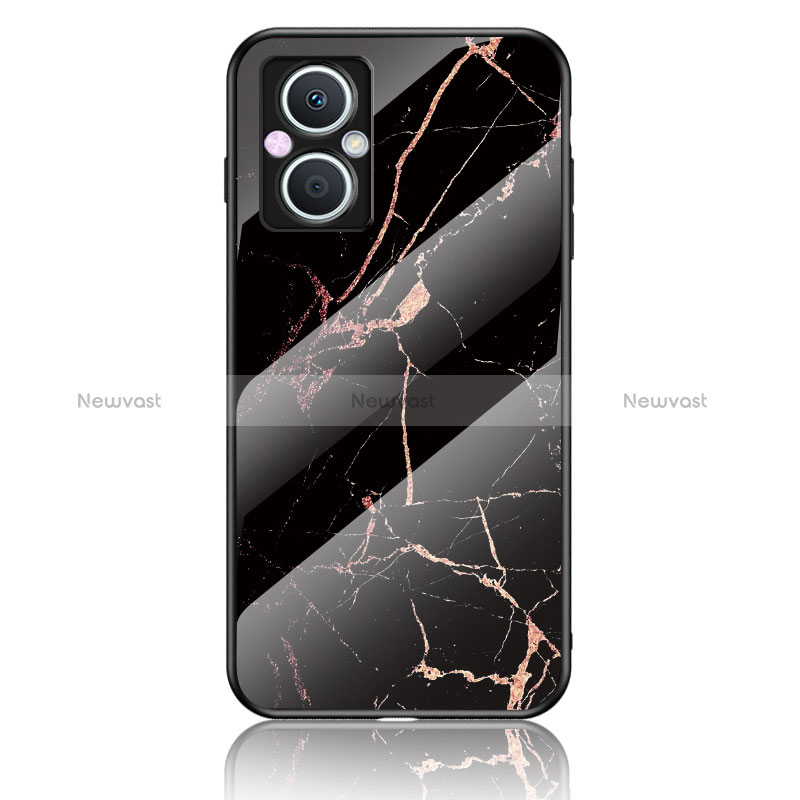 Silicone Frame Fashionable Pattern Mirror Case Cover for Oppo Reno7 Z 5G Gold and Black