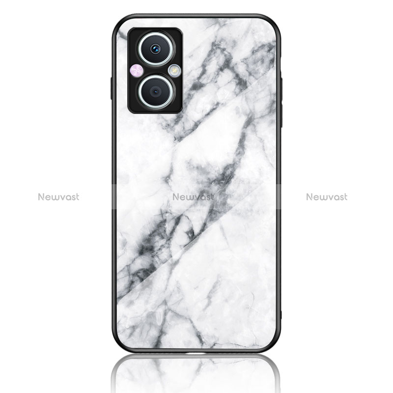 Silicone Frame Fashionable Pattern Mirror Case Cover for Oppo Reno7 Z 5G White