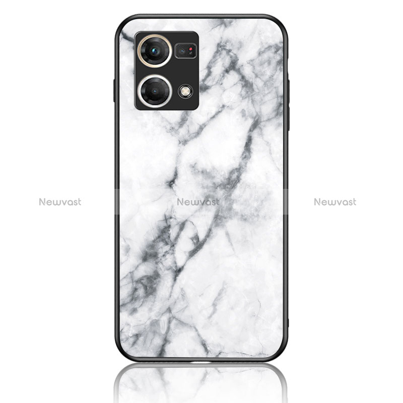 Silicone Frame Fashionable Pattern Mirror Case Cover for Oppo Reno8 4G White