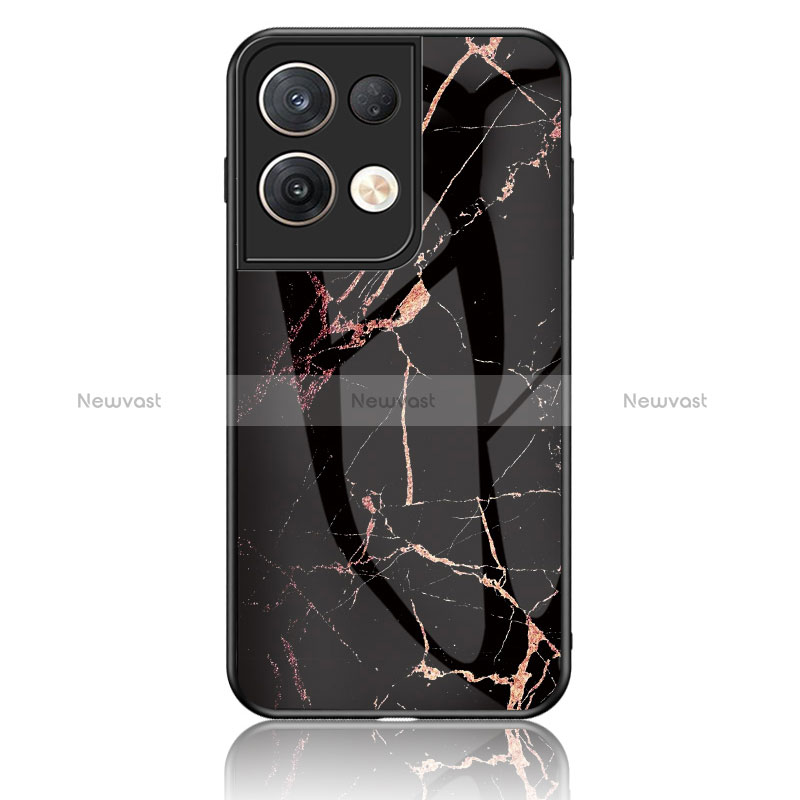 Silicone Frame Fashionable Pattern Mirror Case Cover for Oppo Reno8 Pro+ Plus 5G Gold and Black