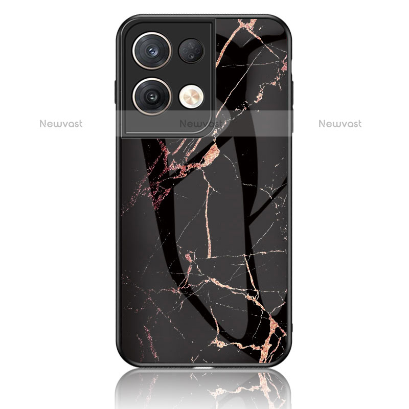 Silicone Frame Fashionable Pattern Mirror Case Cover for Oppo Reno9 Pro+ Plus 5G Gold and Black