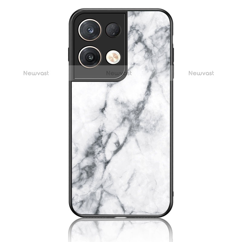 Silicone Frame Fashionable Pattern Mirror Case Cover for Oppo Reno9 Pro+ Plus 5G White