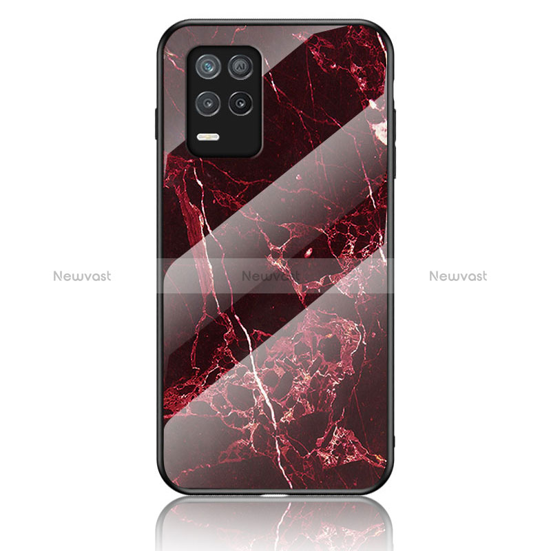 Silicone Frame Fashionable Pattern Mirror Case Cover for Realme 8 5G Red