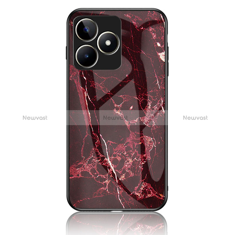 Silicone Frame Fashionable Pattern Mirror Case Cover for Realme C67 Red