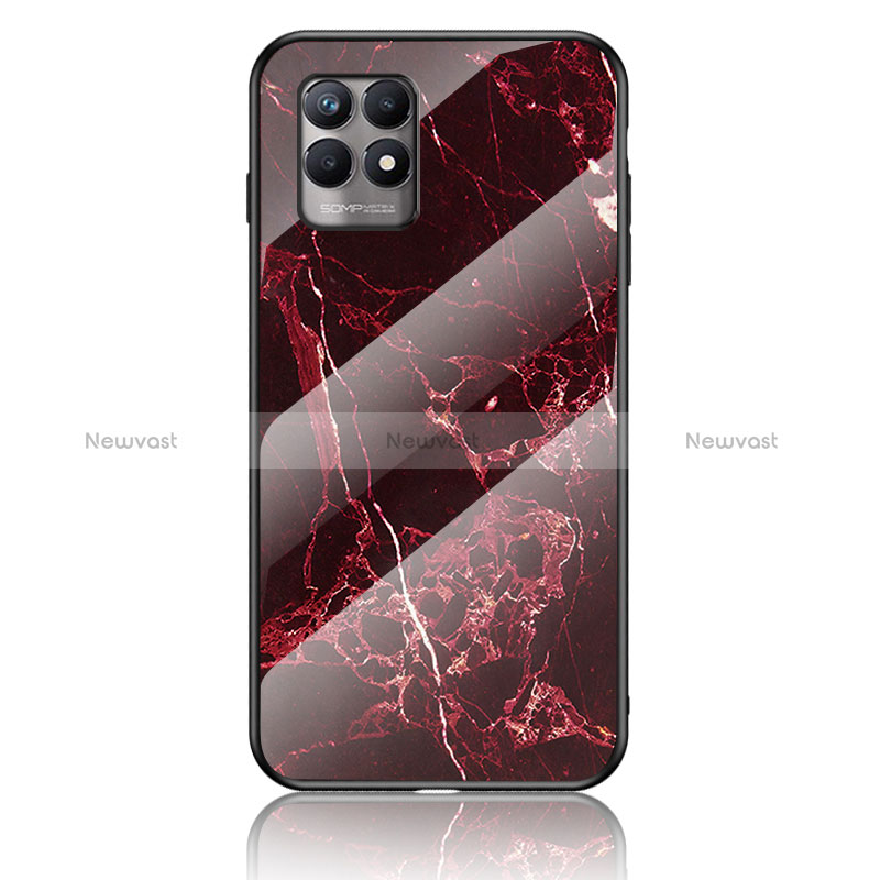 Silicone Frame Fashionable Pattern Mirror Case Cover for Realme Narzo 50 4G Red